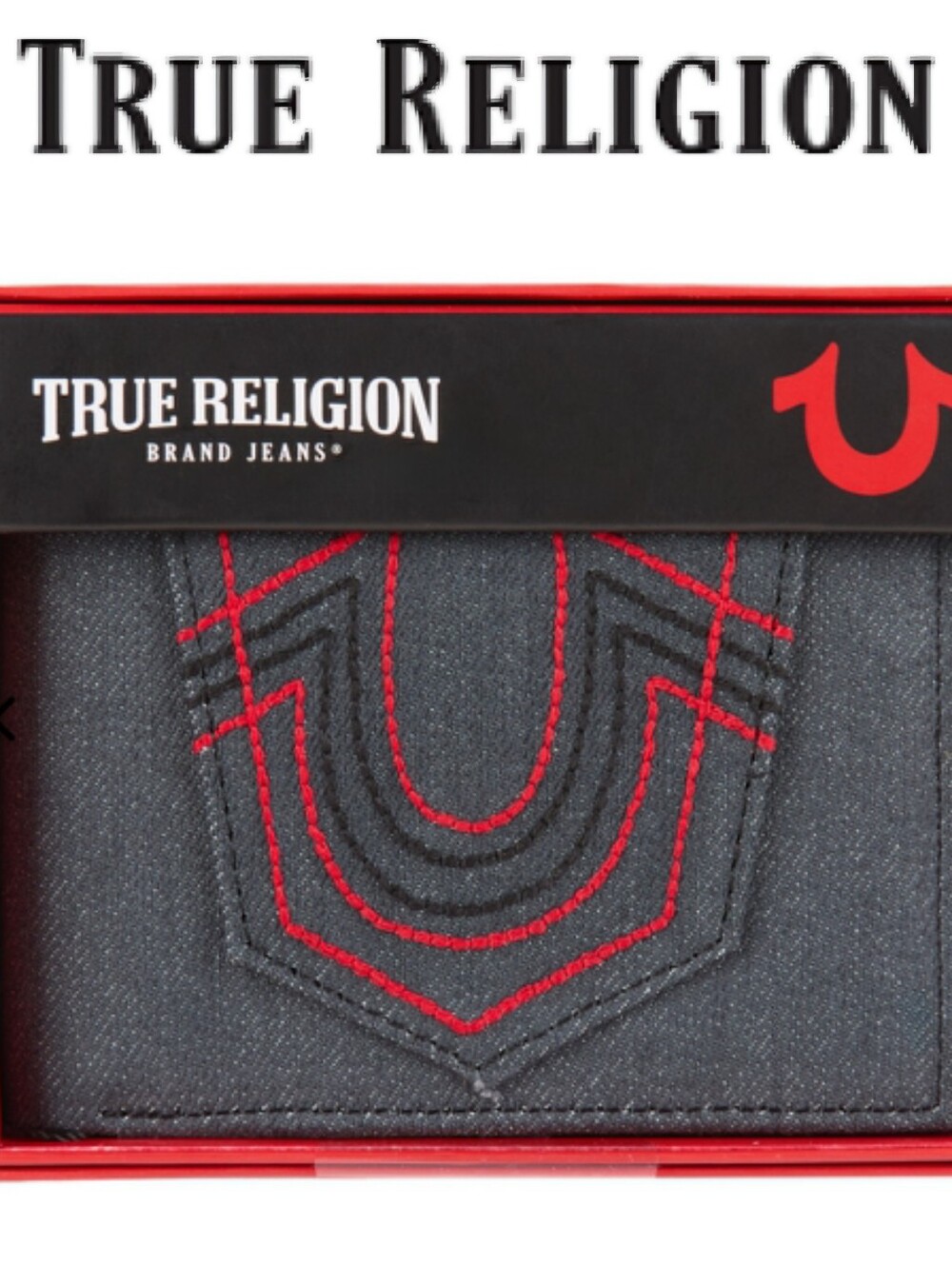 True Religion Horseshoe Logo Denim Bifold Wallet